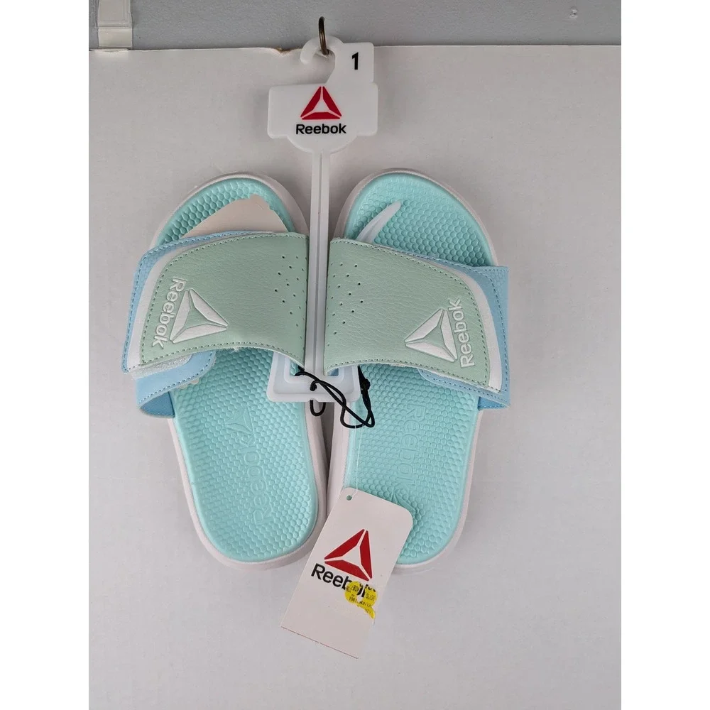 Reebok Kids Joy Slide Mint Green Blue Athletic Sandals Size 1 NEW